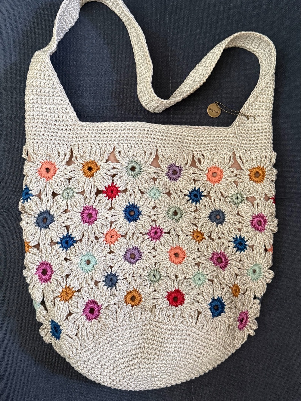 The Sak Crochet Floral Shoulder Bag in Cream with Multicolor Flowers - Picture 6 of 6